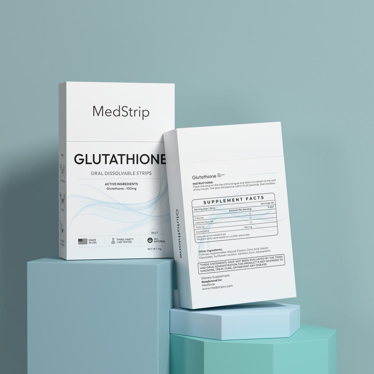 MedStrip Glutathione packaging — oral dissolvable strips, 30 count