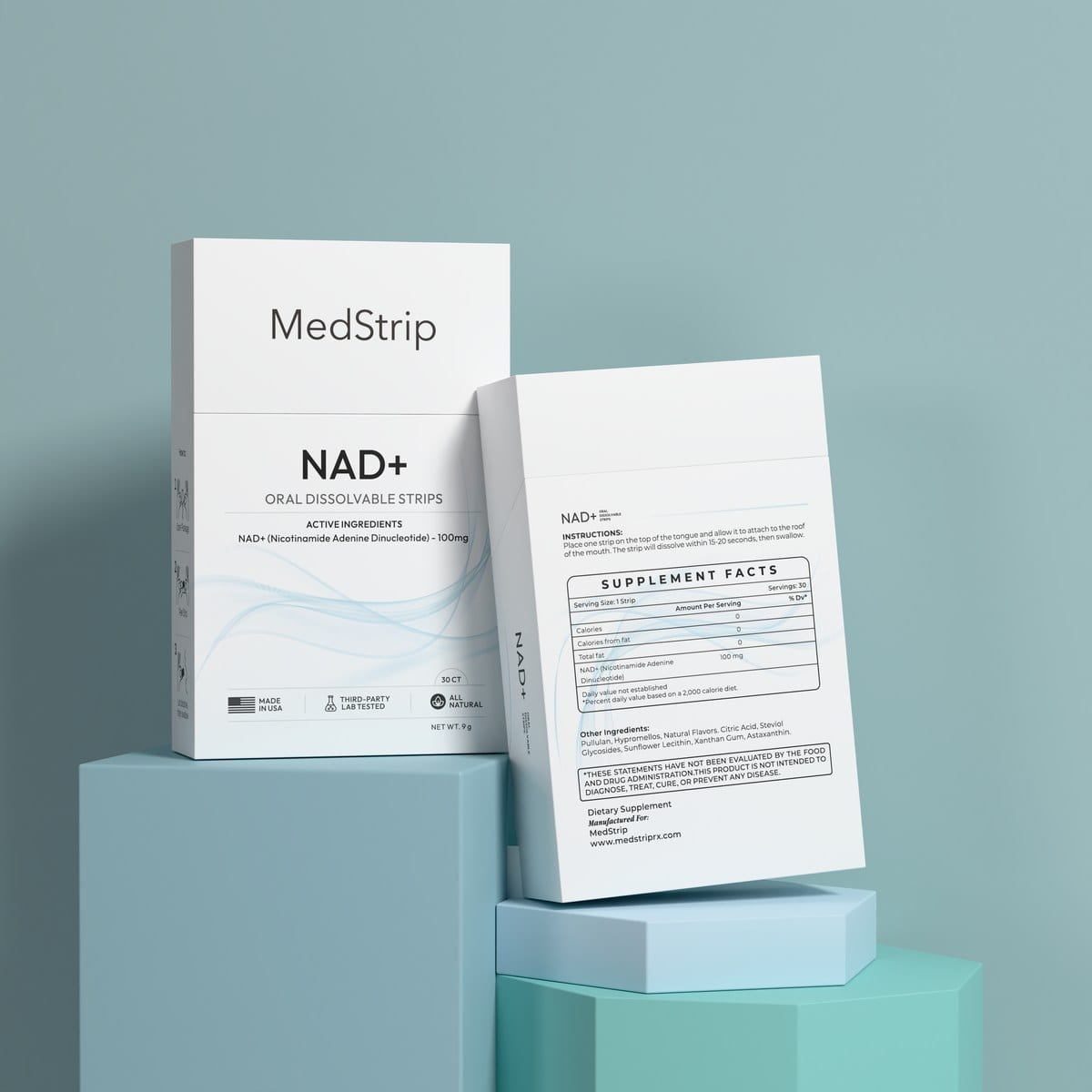 MedStrip NAD+ packaging — oral dissolvable strips, 30 count